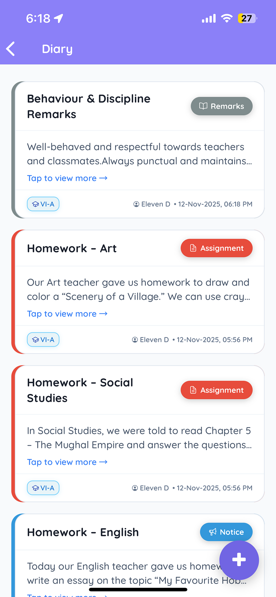 TedQu Smart Diary with homework and remarks for a class