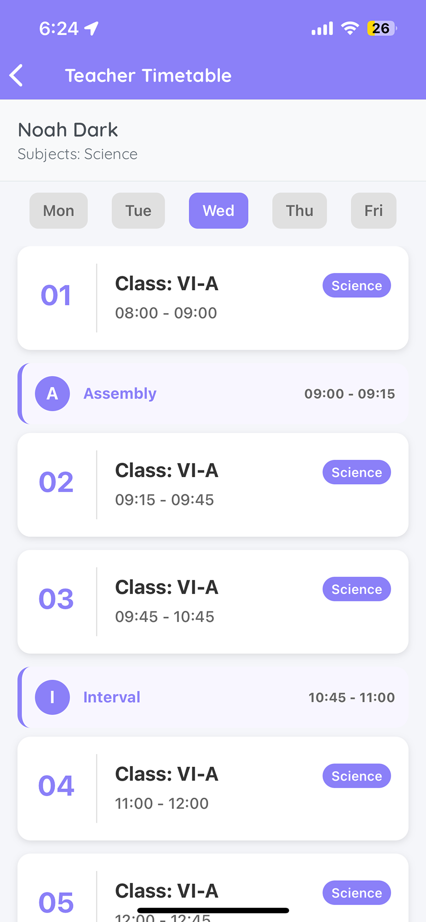 TedQu app — teacher timetable